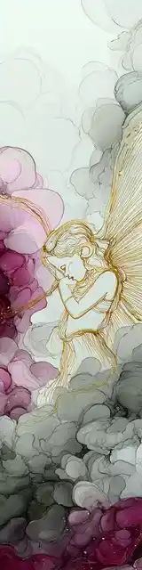 Free abstract angel art bookmark featuring a gold outline praying abstract angel